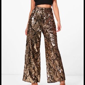 Wide leg sequins pants